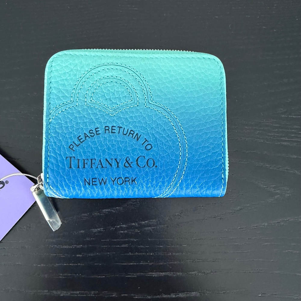 Tiffany & Co. Please Return to Tiffany Leather Zip Wallet - Ombre Blue | NWT